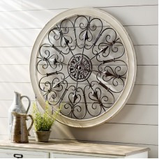 White Round Wrought Iron Wall DECOR Rustic Scroll Antique Vintage    111986982899